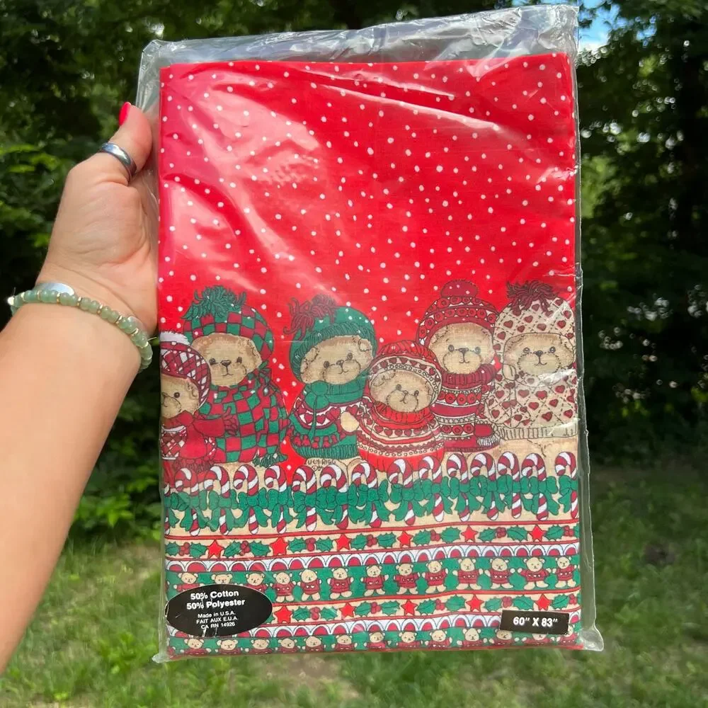 Vintage 1984 Lucy Rigg Teddy Bear Christmas Tablecloth 60